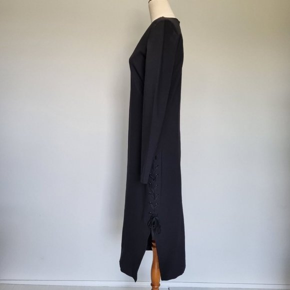 Witchery Black Ponte Lace Up Detail Bodycon Midi Dress Size 14 - Picture 3 of 9